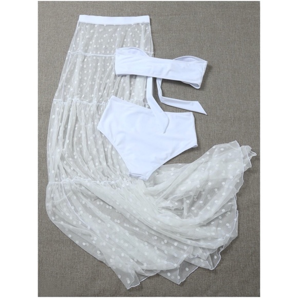 3 piece front tie black bikini dot maxi skirt set - Picture 6 of 7